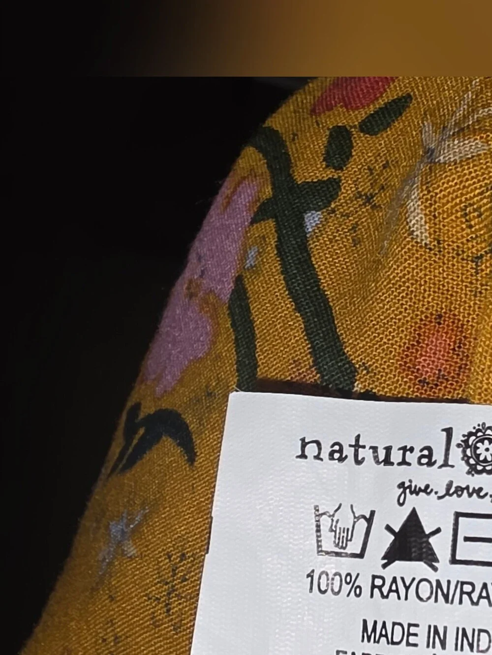 Natural Life Nova Maxi Dress Mustard Pink Poppy Floral Boho Tiered Rayon Size M - Picture 9 of 9